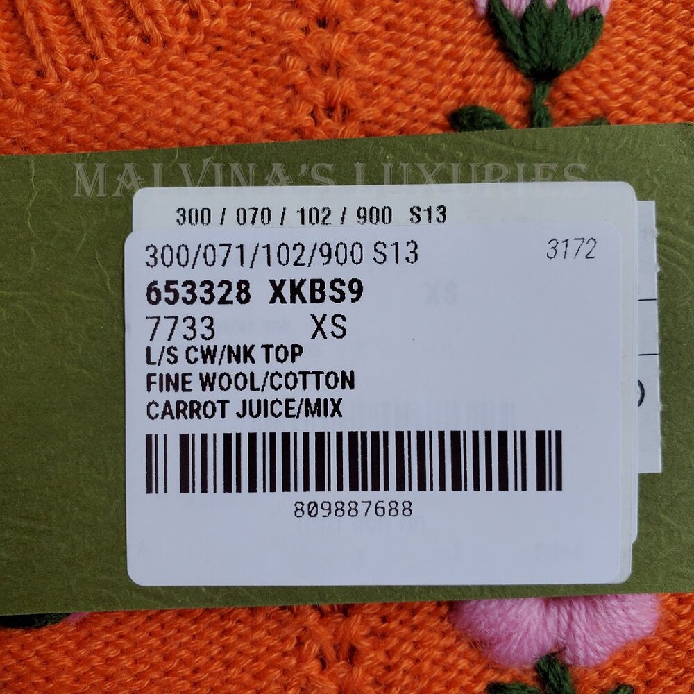 GUCCI SWEATER ORANGE WOOL BLEND FLORAL EMBROIDERED JUMPER sz XS EXTRA SMALL - Picture 12 of 16